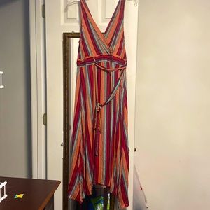 Suzanne Betro mid length, striped dress. V-cut in front and back. Never worn.